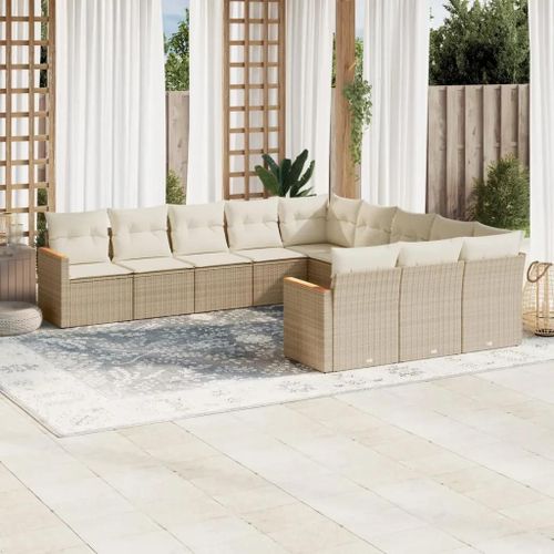 Prolenta Premium - Salon De Jardin 11 Pcs Avec Coussins Beige Résine Tressée