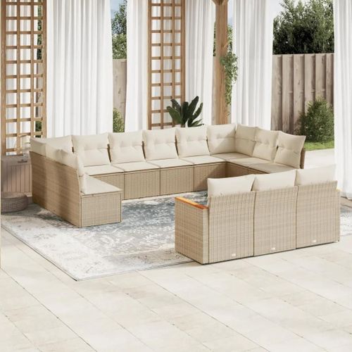 Prolenta Premium - Salon De Jardin Avec Coussins 13 Pcs Beige Résine Tressée