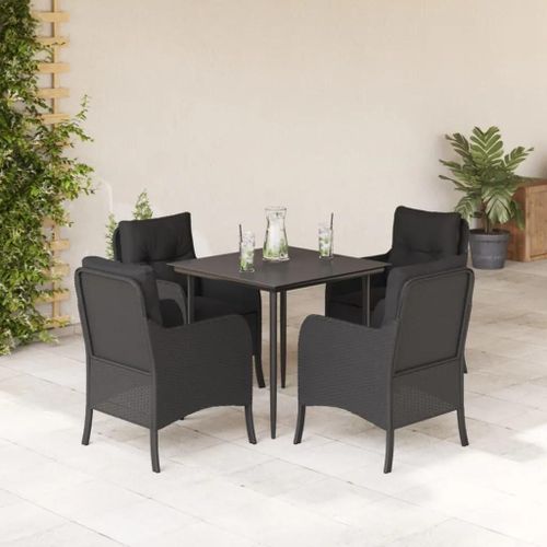 Prolenta Premium - Ensemble À Manger De Jardin Coussins 5pcs Noir Résine Tressée