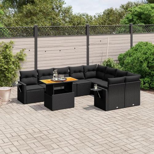 Prolenta Premium - Salon De Jardin 10 Pcs Avec Coussins Noir Résine Tressée