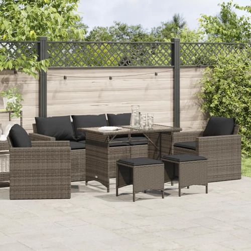 Prolenta Premium - Salon De Jardin 6 Pcs Avec Coussins Gris Résine Tressée