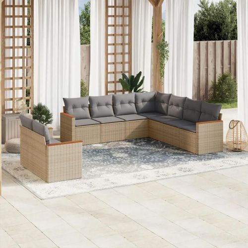 Prolenta Premium - Salon De Jardin Avec Coussins 9 Pcs Beige Résine Tressée