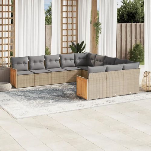 Prolenta Premium - Salon De Jardin 11 Pcs Avec Coussins Beige Résine Tressée
