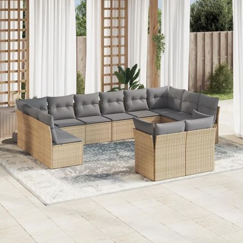 Prolenta Premium - Salon De Jardin Avec Coussins 12 Pcs Beige Résine Tressée