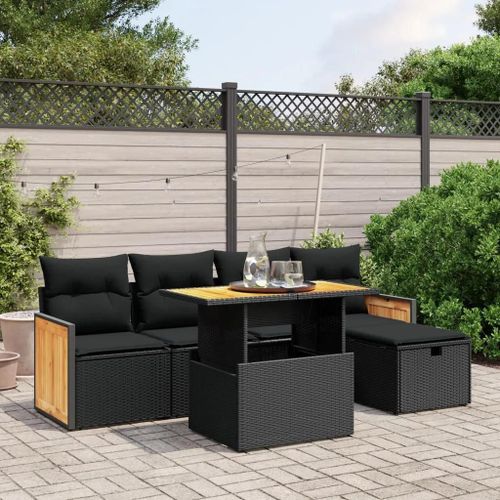 Prolenta Premium - Salon De Jardin 6 Pcs Avec Coussins Noir Résine Tressée