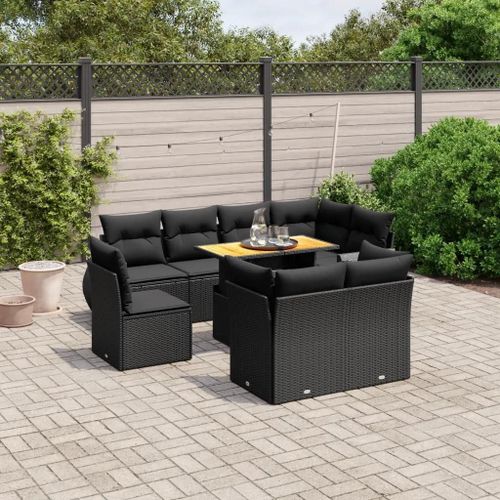 Prolenta Premium - Salon De Jardin 9 Pcs Avec Coussins Noir Résine Tressée