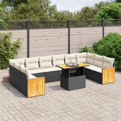 Prolenta Premium - Salon De Jardin 11 Pcs Avec Coussins Noir Résine Tressée