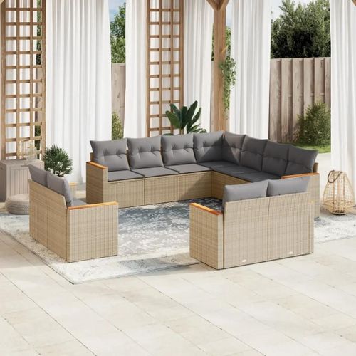 Prolenta Premium - Salon De Jardin 11 Pcs Avec Coussins Beige Résine Tressée