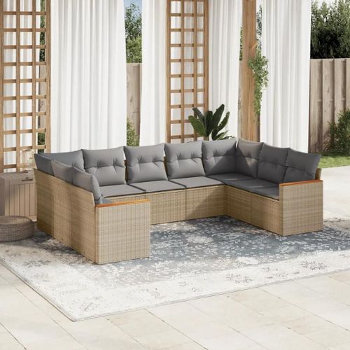 Prolenta Premium - Salon De Jardin Avec Coussins 9 Pcs Beige Résine Tressée