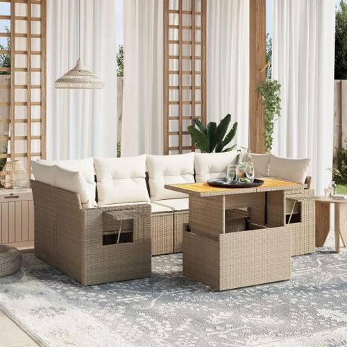 Prolenta Premium - Salon De Jardin Avec Coussins 7 Pcs Beige Résine Tressée