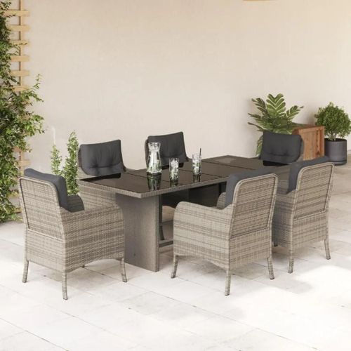 Prolenta Premium - Ensemble À Manger De Jardin Et Coussins 7 Pcs Gris Clair Rotin