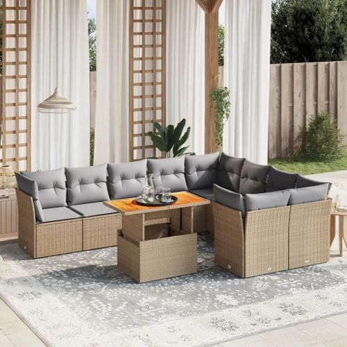 Prolenta Premium - Salon De Jardin Avec Coussins 10 Pcs Beige Résine Tressée