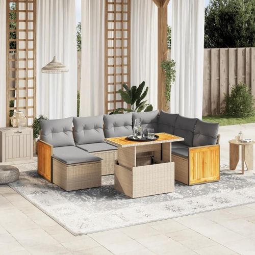 Prolenta Premium - Salon De Jardin Avec Coussins 8 Pcs Beige Résine Tressée