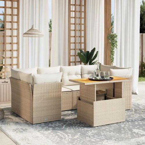 Prolenta Premium - Salon De Jardin Avec Coussins 7 Pcs Beige Résine Tressée