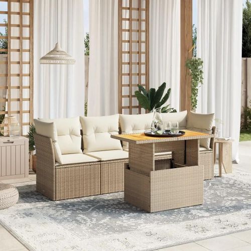 Prolenta Premium - Salon De Jardin Avec Coussins 5 Pcs Beige Résine Tressée