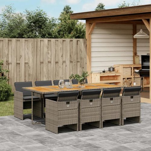 Prolenta Premium - Ensemble À Manger De Jardin 9 Pcs Coussins Gris Résine Tressée