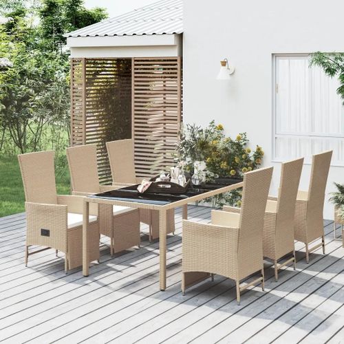 Prolenta Premium - Ensemble À Manger De Jardin Et Coussins 7 Pcs Beige Poly Rotin