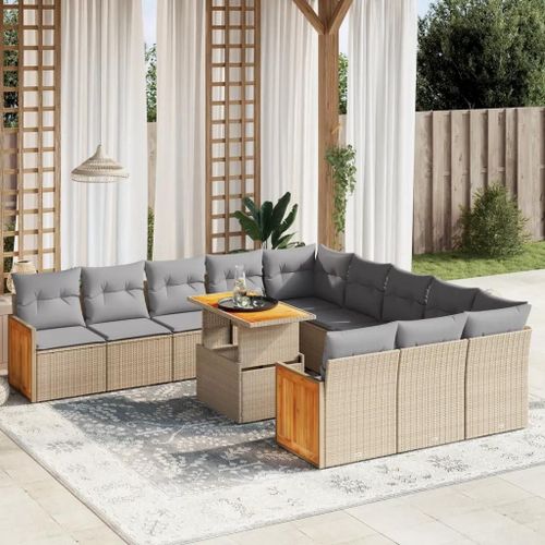 Prolenta Premium - Salon De Jardin 11 Pcs Avec Coussins Beige Résine Tressée
