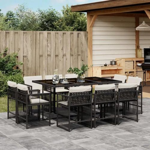 Prolenta Premium - Ensemble À Manger De Jardin 11 Pcs Coussins Noir Résine Tressée
