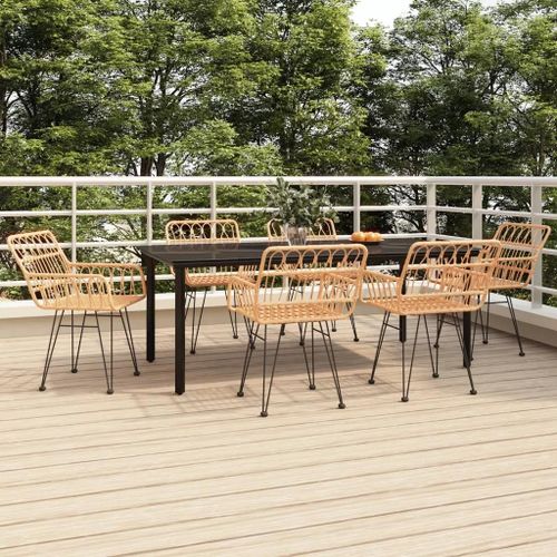 Prolenta Premium - Ensemble À Manger De Jardin 7 Pcs Résine Tressée
