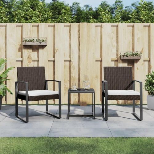 Prolenta Premium - Ensemble À Manger De Jardin Avec Coussins 3 Pcs Marron Rotin Pp