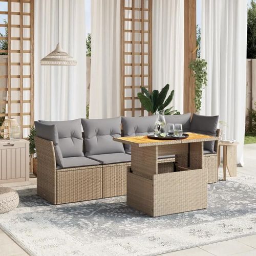 Prolenta Premium - Salon De Jardin Avec Coussins 5 Pcs Beige Résine Tressée
