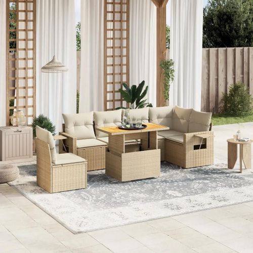 Prolenta Premium - Salon De Jardin Avec Coussins 7 Pcs Beige Résine Tressée