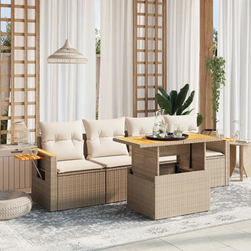 Prolenta Premium - Salon De Jardin Avec Coussins 5 Pcs Beige Résine Tressée