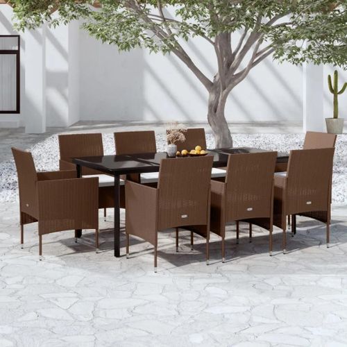 Prolenta Premium - Ensemble À Manger De Jardin Coussins 9 Pcs Marron/Noir
