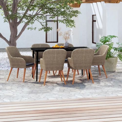 Prolenta Premium - Ensemble À Manger De Jardin Et Coussins 7 Pcs Marron