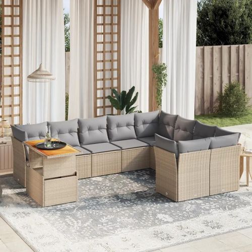 Prolenta Premium - Salon De Jardin Avec Coussins 10 Pcs Beige Résine Tressée