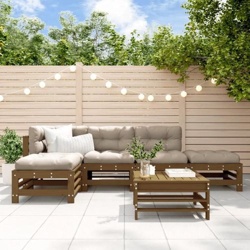 Prolenta Premium - Salon De Jardin 6 Pcs Avec Coussins Marron Miel Bois Massif