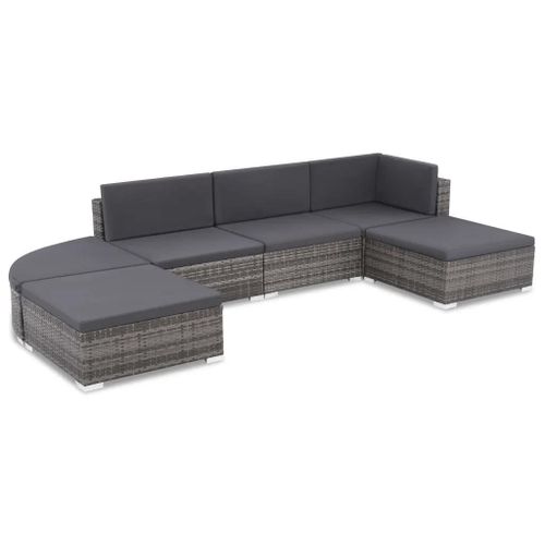 Prolenta Premium - Salon De Jardin 6 Pcs Avec Coussins Résine Tressée Gris