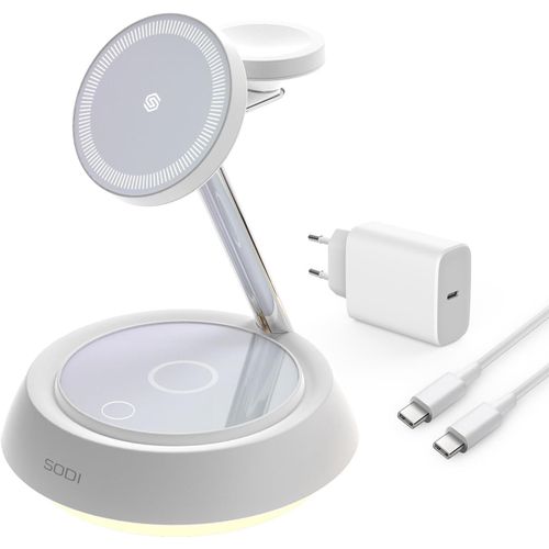 Station De Charge Magnétique Sans Fil 3 En 1, Chargeur Magnétique 15w, Compatible Avec Phone 15/14/13/12 Pour Apple Watch 9 Et Airpods Pro/3/2 (Avec Adaptateur Usb-C 20w Et Câble)[Usbc1163]