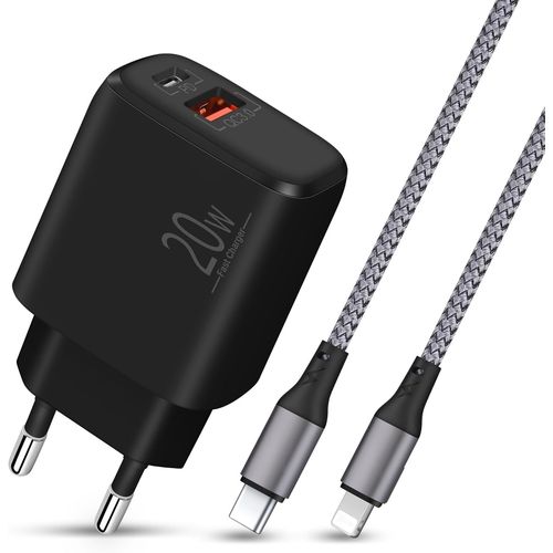 Chargeur Iphone , Câble Lightning De 2m Avec Prise Usb C 20w, Adaptateur Secteur Rapide Pd Et Qc3.0 Avec Câble Tressé En Nylon, Compatible Avec Iphone 14/13/12/11/Pro/Max/Se/Xr/Xs/[Usbc407]