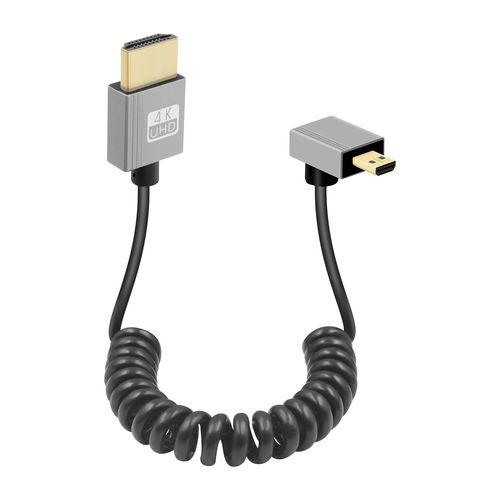 Câble Spiralé Micro Hdmi Vers Hdmi 4K, 90Degrés Câble Micro Hdmi Mâle Vers Mâle À Ressort Flexible Cordon Mince Pr En Charge 18Gbps 3D 4K@60Hz, Pour Camera Video Capture Card (U[Gopro1007]