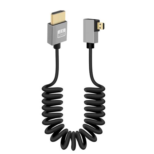 Câble Spiralé Micro Hdmi Vers Hdmi 4K, 90Degrés Câble Micro Hdmi Mâle Vers Mâle À Ressort Flexible Cordon Mince Pr En Charge 18Gbps 3D 4K@60Hz, Pour Camera Video Capture Card (R[Gopro1008]