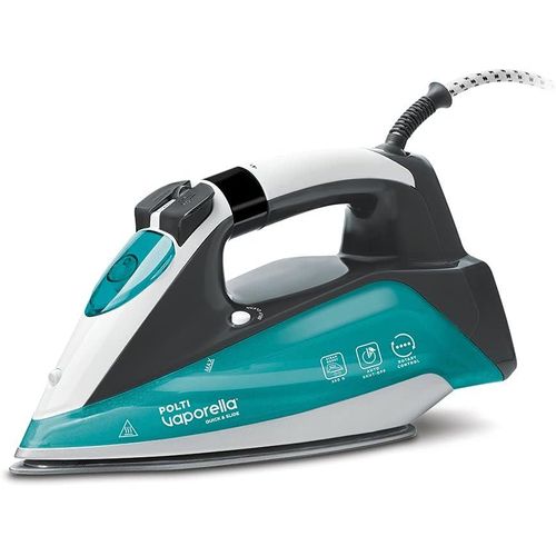 Checarzhn Polti Vaporella Quick&Slide Qs220,Fer À Vapeur,Sélecteur De Température Rotatif,Affichage Digital,Puissance 2400 W,Réservoir 350 Ml,Débit Vapeur 250 G,Blanc,Bleu Clair Et Gris