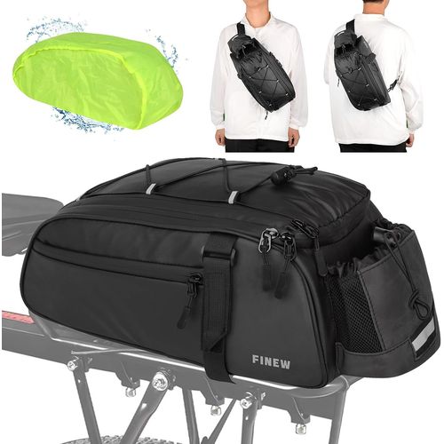 Sacoche De Vélo 2 En 1 Pour Porte-Bagages, 12 L, En Tissu Polyuréthane, Multifonctionnelle, Avec Protection Contre La Pluie Et Fonction Sac À Dos, Imperméable Et Réfléchissante