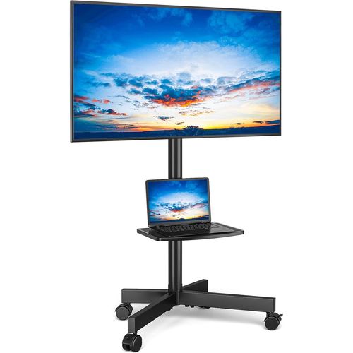 Support Tv Sur Pied Chariot Tv Meuble Télé Support Avec Roulette Pied De 27 À 60 Pouces, Mobile Tv Pivotant Et Réglable En Hauteur, Jusqu'À 40 Kg, Max Vesa 400X400 Mm[Audio393]