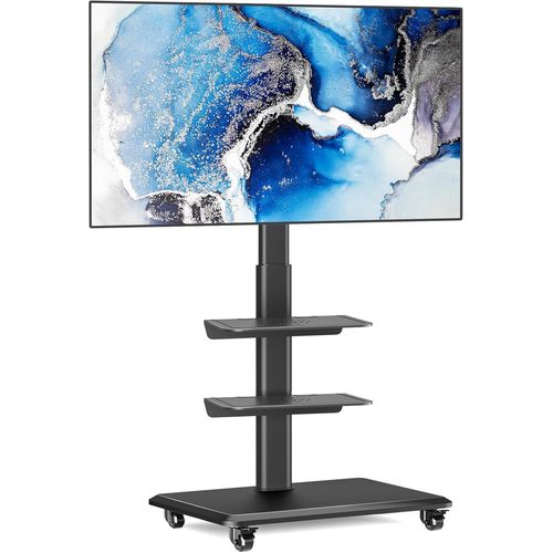 Support Tv Roulette Avec Support Cantilever Pour Ecran De Télé De 26 À 65 Pouces Led Lcd Plasma Chariot Meuble Tv Pied Universel Pivotant Réglable En Hauteur Avec 3 Étagères[Audio848]