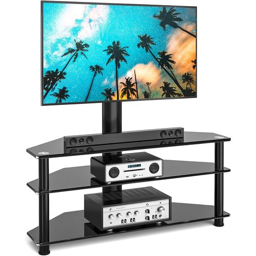 Meuble Tv Avec Support Pivotant Hauteur Réglable Pour Tvs Et Ecrans Lcd Led De 32 À 70 Pouces 3 Étagères Tw1002[Audio717]