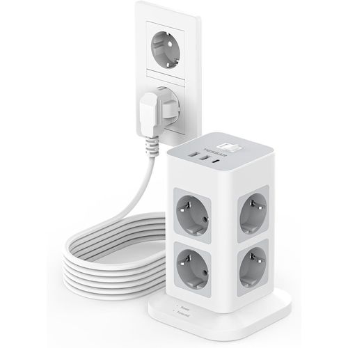 Tour Multiprise Parafoudre Et Surtension Avec 8 Sortie Ac Et 3 Usb, Prise Multiple Avec Interrupteur Et Rallonge Electrique 5M, Adaptateur Secteur 3600W Conivent Pour Bureau Et Mai[Audio977]