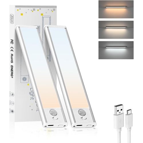 SHIBA-Réglette LED 20CM/2Pcs - Lumière Détecteur de Mouvement Intérieur Sans Fil - 2 Modes, 3 Couleurs - Éclairage LED Cuisine Sou[1