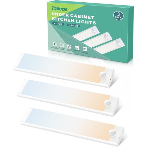 SHIBA-Lumiere Detecteur de Mouvement Interieur, 3 Pack 2000mAh USB-C Rechargeable Led Cuisine Sous Meuble, 3 mode 2 Couleurs Régla[2