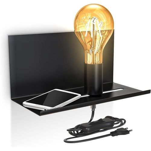 Shiba-Applique Murale Réglable, Luminaire Mural Rétro, Lampe De Chevet Avec Étagère, Interrupteur, Finition Noire Matte, Pour Ampo[3