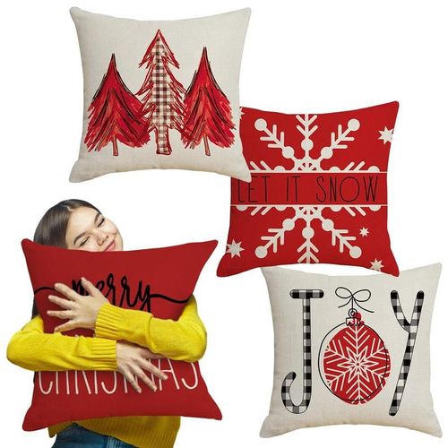 Housse De Coussin À Thème De Noël, Taie D'oreiller Rustique En Lin, Décoration De Maison Et De Bureau