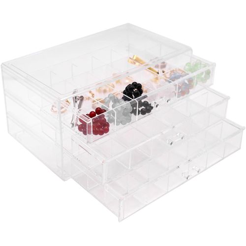 Shiba-Boîte À Bijoux En Acrylique Transparent Avec 3 Tiroirs - Organisateur De Bijoux - Boucles D'oreilles - Bagues - Colliers - B[1