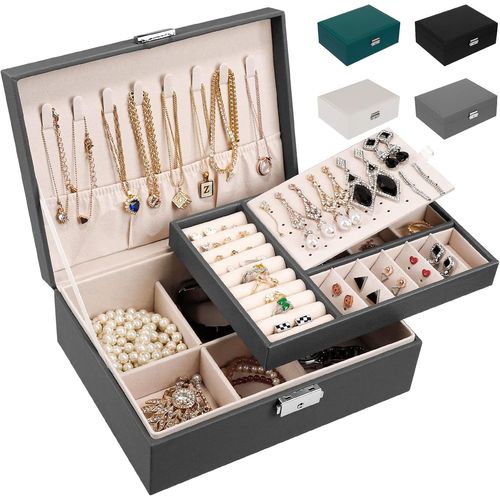 Shiba-Boîte À Bijoux Pour Femme En Cuir Deux Etages Coffret De Rangement Bijoux Pour Ranger Bagues/Boucles D'oreilles/Colliers (Gr[1