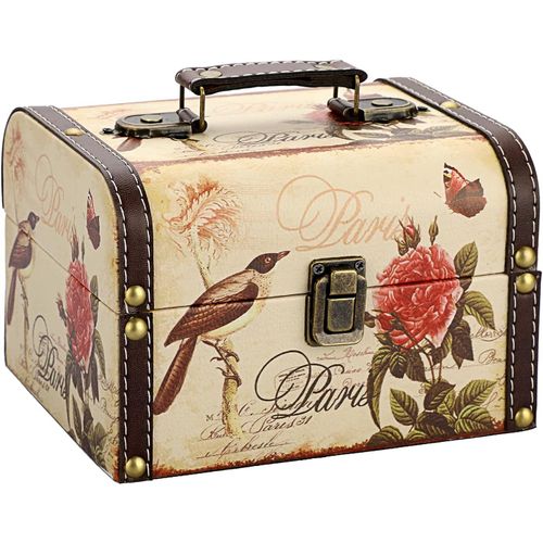 SHIBA-Coffret au trésor boîte de rangement en bois + cuir PU coffret à bijoux vintage cadeau pour ranger des bijoux,bibelots 18 x [7